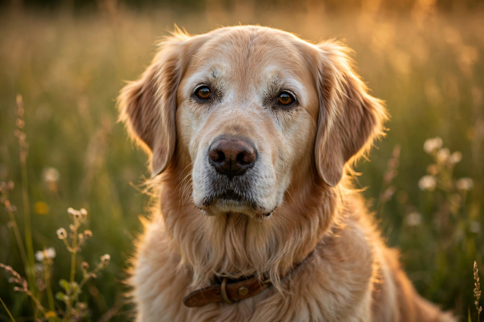 Example headstone photo of Biscuit, a senior golden retriever