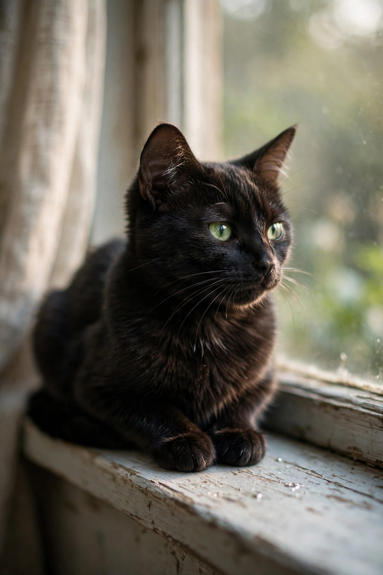 Example headstone photo of Midnight, a black cat on a windowsill